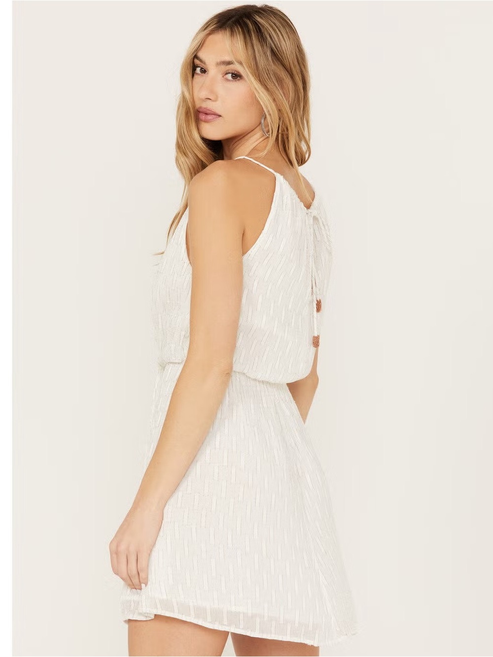 NWOT Idyllwind GLADIOLUS white halter mini dress stitched metallic details